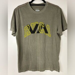 RVCA Men’s Size Medium Army Green Short Sleeve T Shirt Logo Pigment Dye Slim Fit